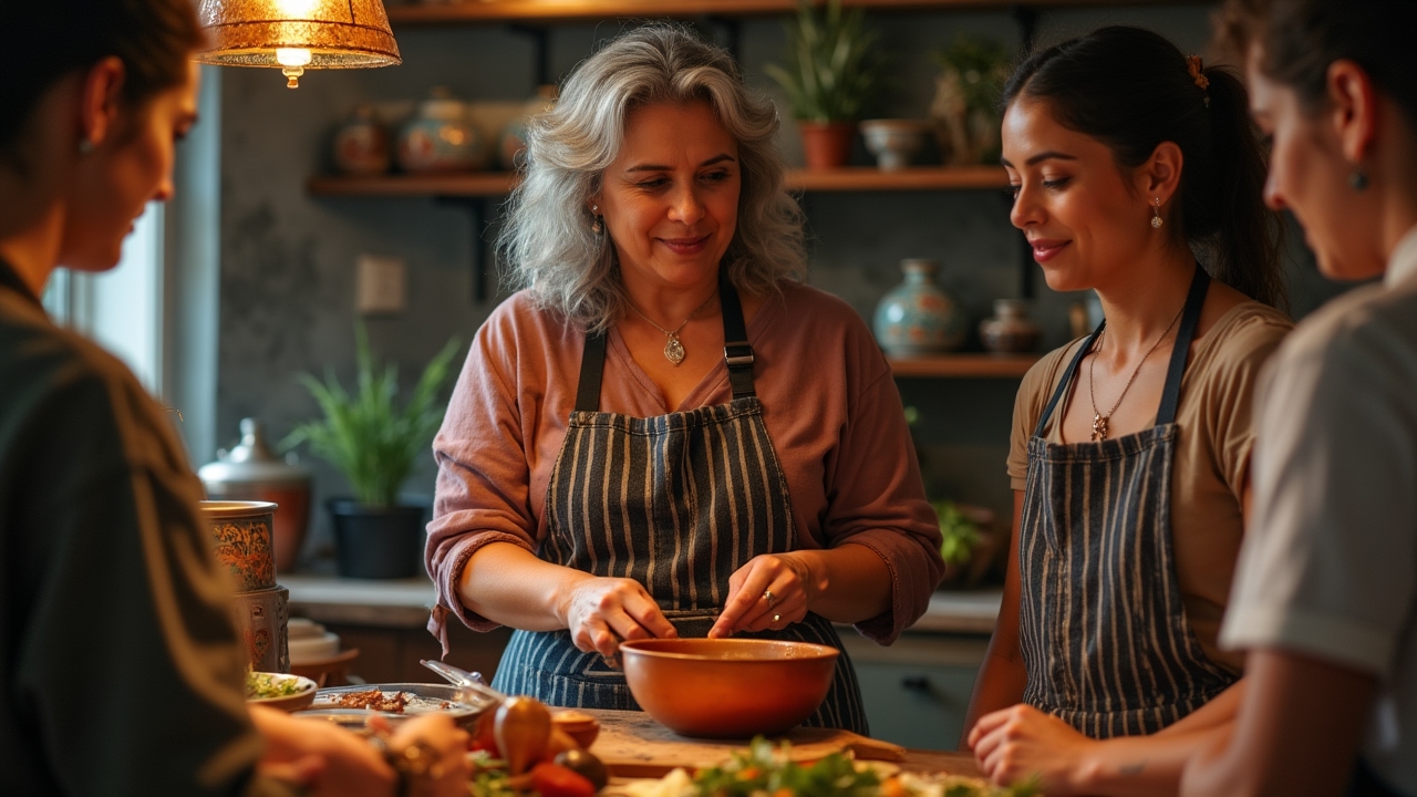 María teaching cooking